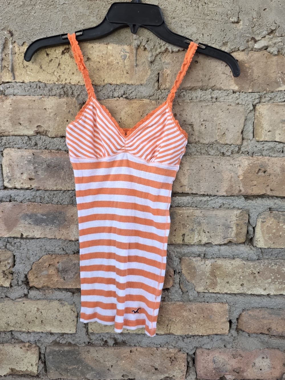 Hollister Orange White Striped Ribbed Cami Tank Top Size Small Y2K Vibe